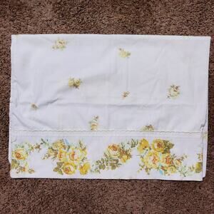 Vintage Pillow Case Cover Yellow Roses Embroidery 30x20 Inch